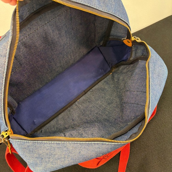 Vintage BOYT Carry On Bag Luggage Blue Denim Canvas Red Strap Travel Iowa Falls - Picture 8 of 14
